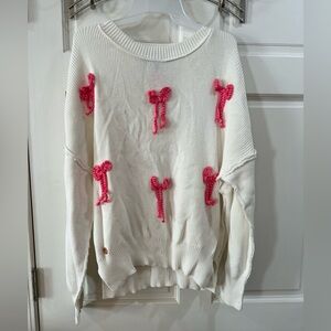 NWT Simply Southern Pink Bows Design Top Sweatshirt Large Valentines Day Sweater